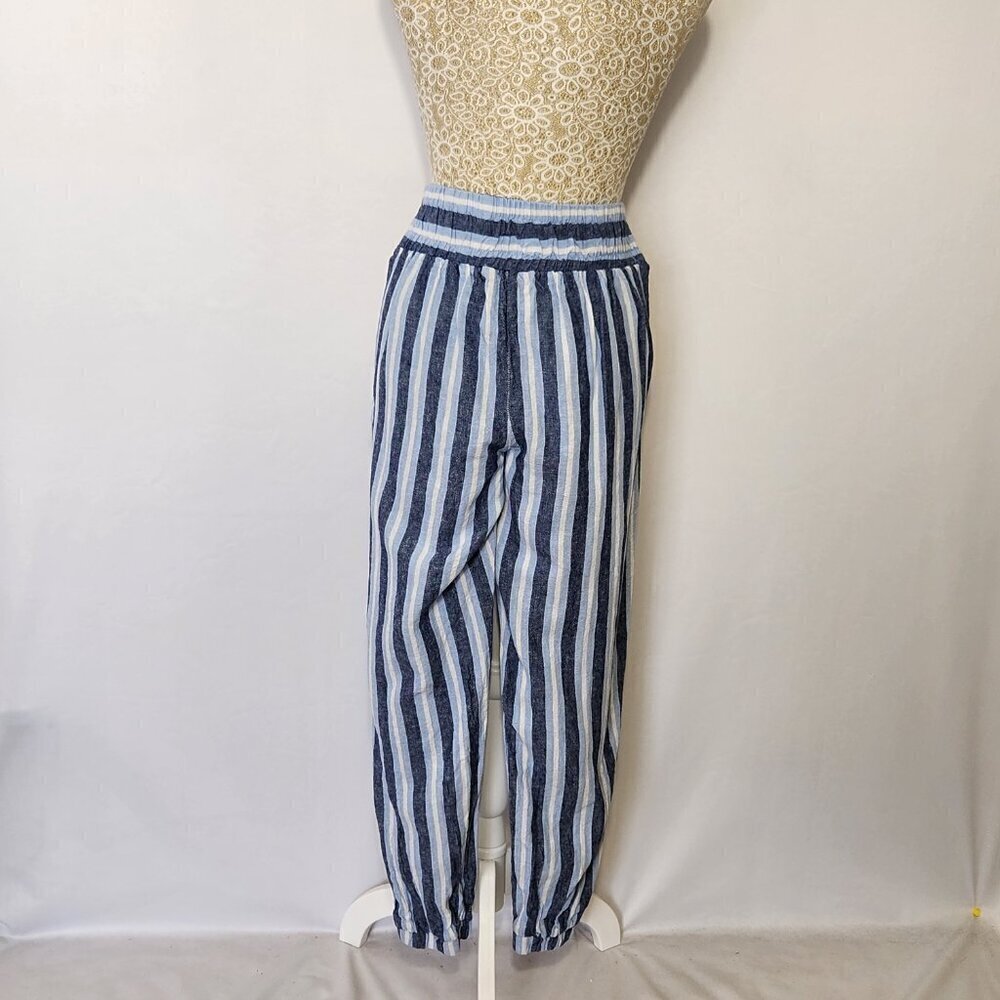 Indigo Rein Women’s SZ M Blue Stripe Linen Blend Pull On V-Waist Joggers Beach - Picture 7 of 16